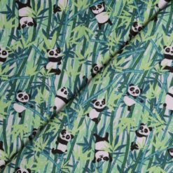 Tissu coton imprimé panda vert