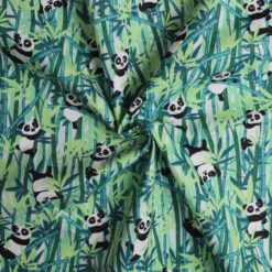Tissu coton imprimé panda vert